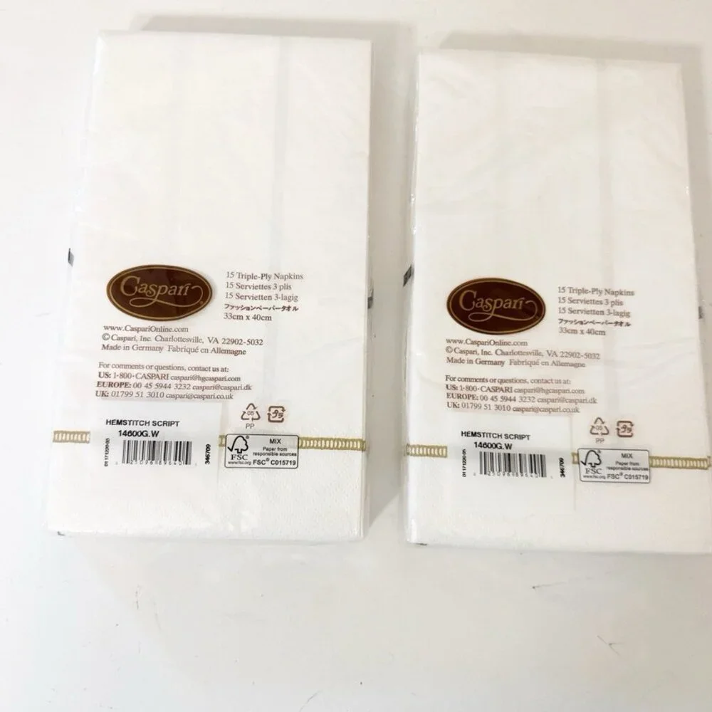 NEW!! 2 Packages of Caspari Paper Napkins With the Letter 'W' Hemstitch Script